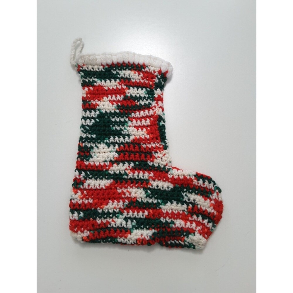 Vintage Crochet Christmas Stocking Multicolor